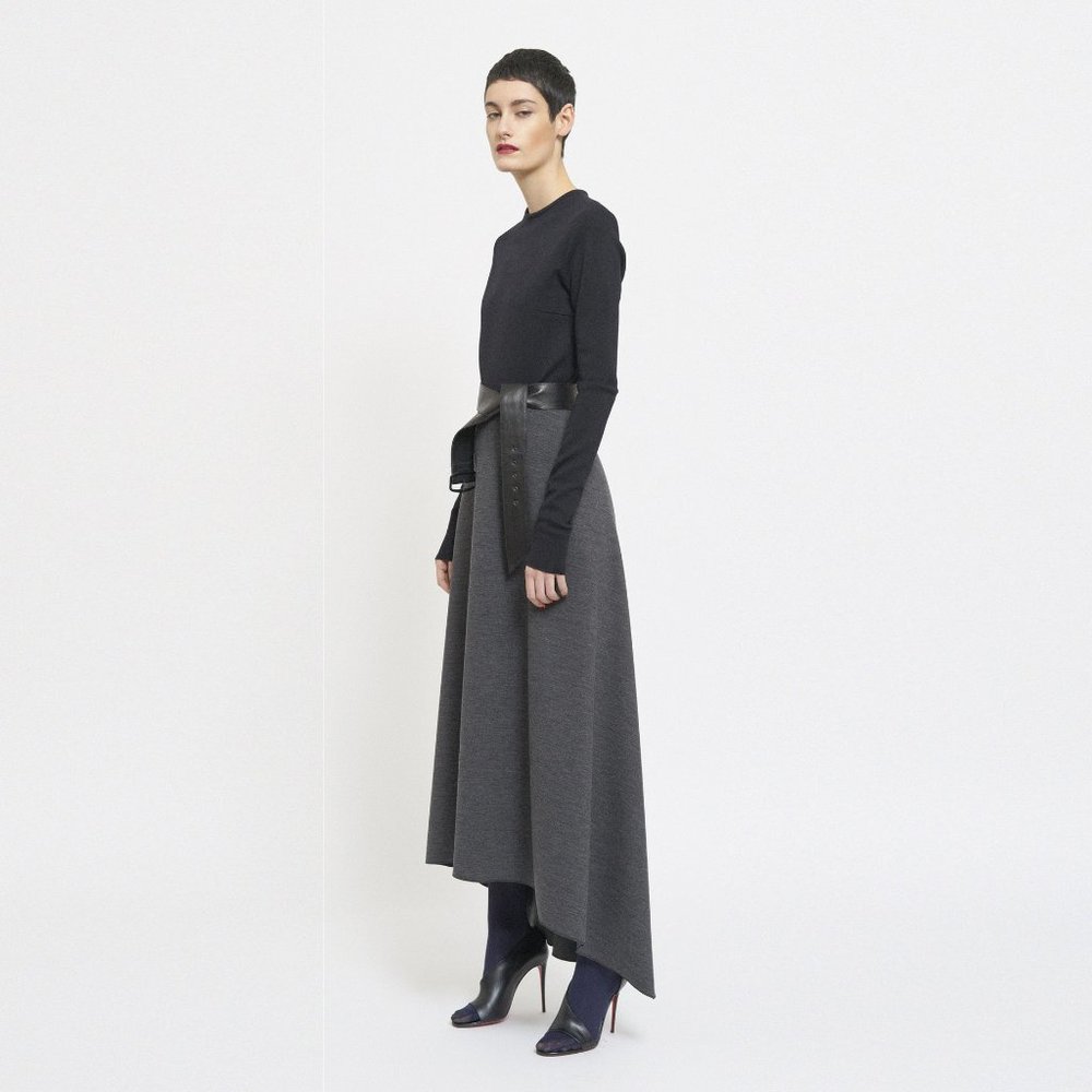 Asymmetric Two-tone Wool-Blend Jersey Maxi Dress